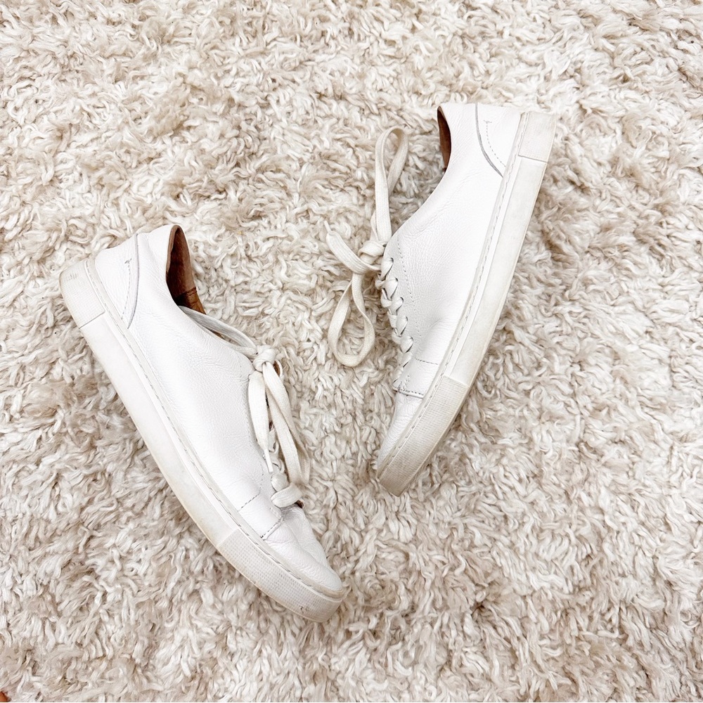 FRYE White Leather Lace Up Sneakers